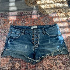 COPY - Free People Button Fly Frayed Hem Denim Shorts